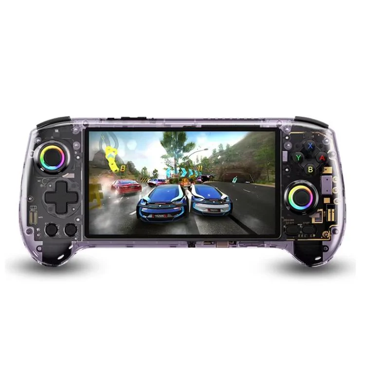ANBERNIC RG557 Handheld Game Console 5.48-Inch AMOLED Screen Android 14 Video Game Player 12+128G(Transparent Purple)