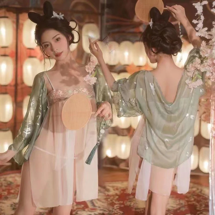 Ancient Chinese Traditional Dress Passionate Belly Bag Uniform Temptation Sexy Sleepwear Hanfu Uniform, Size: Average(Light Green) - Image 2