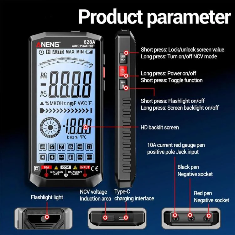 ANENG Fully Automatic Intelligent Digital Multimeter For Electrical Engineering(Black) - Image 11