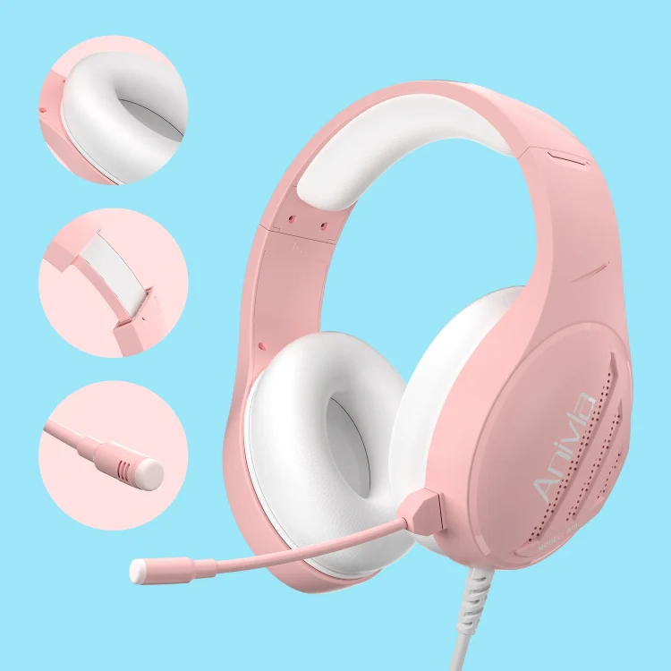 Anivia A10 3.5mm Wired Music Headset with Mic(Pink) - Image 5