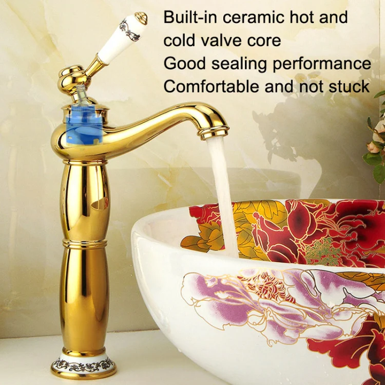 Antique Hot and Cold Bathroom Washbasin Faucet, Style: High Model+Water Inlet Pipe - Image 7