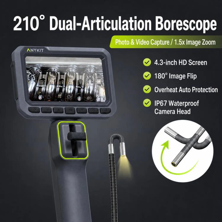 ANYKIT AD430 360-Degree Rotating Industrial Endoscope HD 4.3 inch Screen Pipe & Auto Inspection Borescope, Spec: 5.5mm Single Lens/1.2m - Image 2