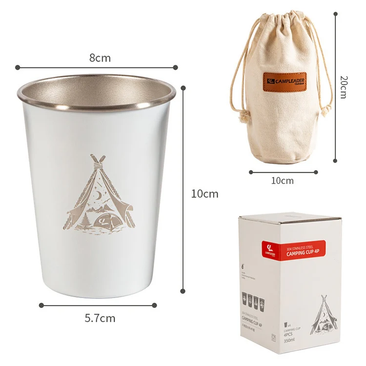 AOTU AT6657-2 4pcs Outdoor Camping Folding Stainless Steel Water Cup Set (White) - Image 2