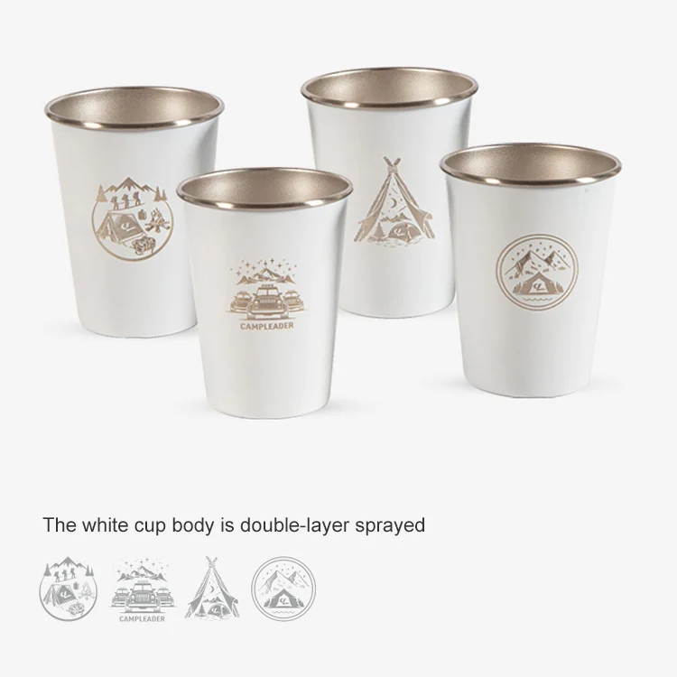 AOTU AT6657-2 4pcs Outdoor Camping Folding Stainless Steel Water Cup Set (White) - Image 3