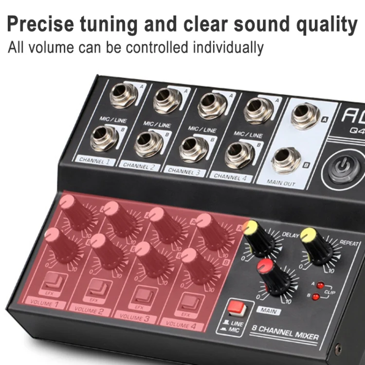 AQA 8-channel Mixer Microphone Effector (Black) - Image 4