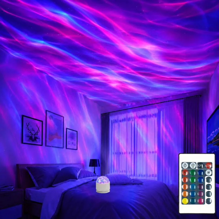 Atmosphere Night Light 16 Colors Rotating Projector Desk Lamp With Remote Control, Power: Rechargeable(Northern Lights)