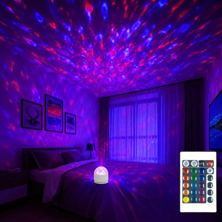Atmosphere Night Light 16 Colors Rotating Projector Desk Lamp With Remote Control, Power: Rechargeable(Starry Sky)