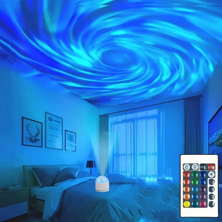 Atmosphere Night Light 16 Colors Rotating Projector Desk Lamp With Remote Control, Power: Rechargeable(Stellar Spin)