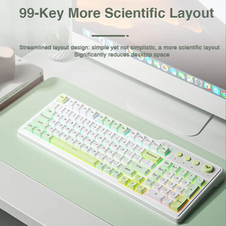 AULA F3099 99 Keys RGB Lighting Tri-Mode Gaming Keyboard(White Green) - Image 6