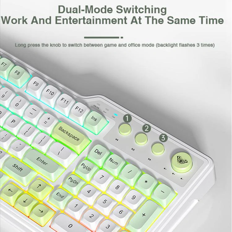 AULA F3099 99 Keys RGB Lighting Tri-Mode Gaming Keyboard(White Pink) - Image 13