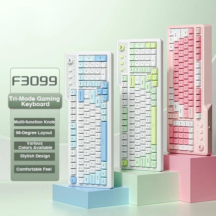 AULA F3099 99 Keys RGB Lighting Tri-Mode Gaming Keyboard(White Pink) - Image 3