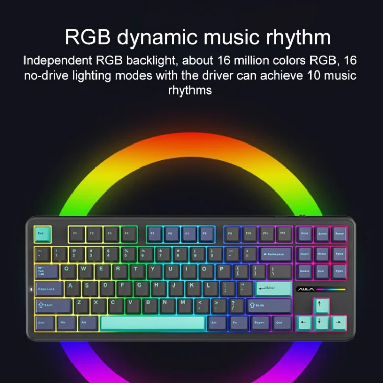 AULA F87 87 Keys Wired/2.4G/Bluetooth Three Model Customized RGB Mechanical Keyboard(Glacier Blue) - Image 8