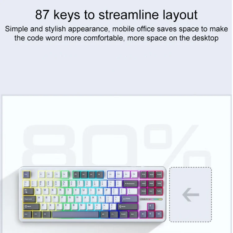 AULA F87 87 Keys Wired/2.4G/Bluetooth Three Model Customized RGB Mechanical Keyboard(White Grey Blue) - Image 2