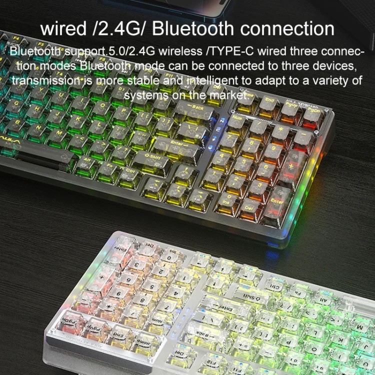 AULA F98Pro V3 99 Keys Wired/2.4G/Bluetooth Three Model RGB Mechanical Keyboard, Shaft:Ice Crystal Shaft(Transparent Pink) - Image 5