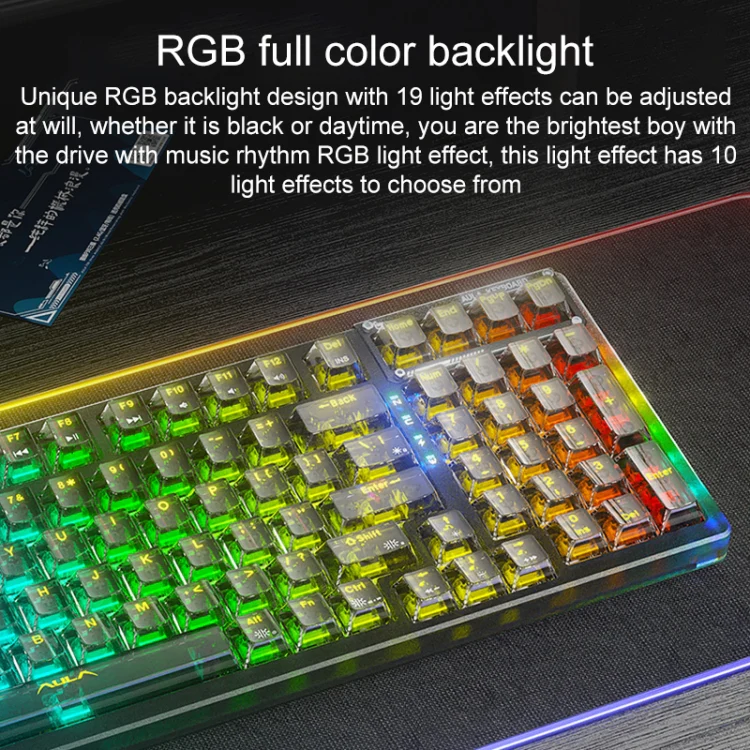 AULA F98Pro V3 99 Keys Wired/2.4G/Bluetooth Three Model RGB Mechanical Keyboard, Shaft:Ice Crystal Shaft(Transparent Pink) - Image 7
