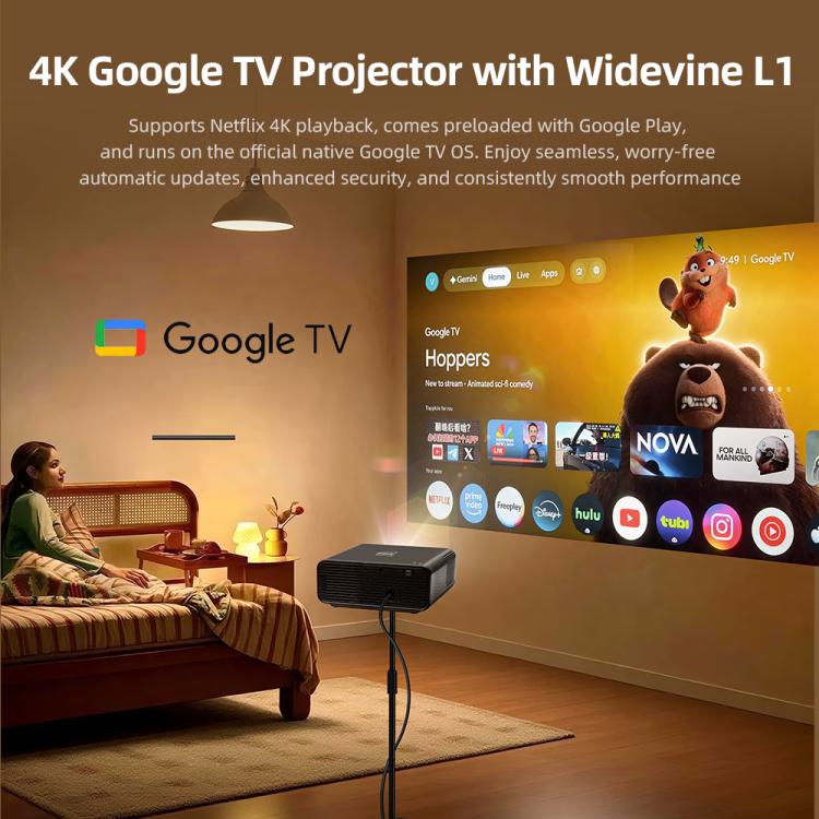 AUN U001 Pro 1080P 2050ANSI For Google TV Android 14 OS Smart Projector, Plug:US Plug(Black) - Image 4