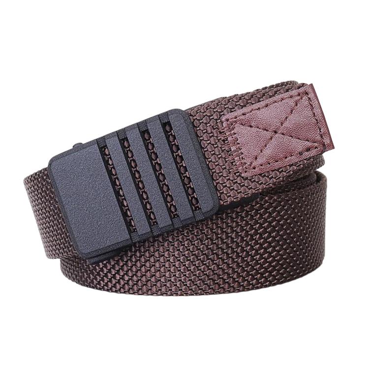 Automatic Buckle Nylon Belt Men Belt For Business Casual Denim Wear, Length: 125cm(Brown)