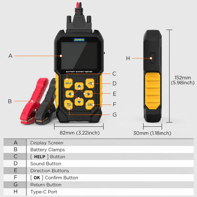 AUTOOL BT460 2.8 Inch Screen Car Battery Tester Battery Life & Capacity Analyzer - Image 2