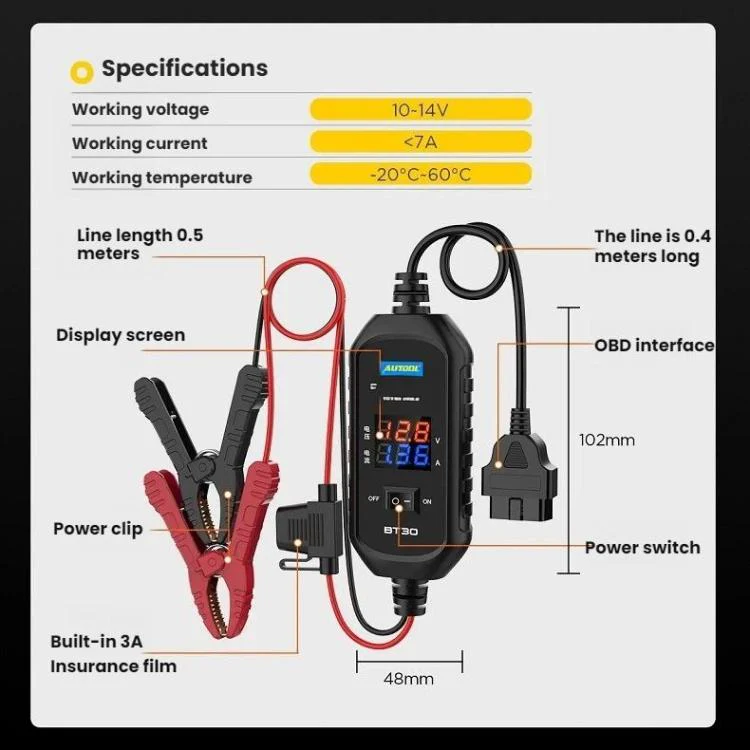 AUTOOL OBD Battery Cable Power Failure Replacement Battery Emergency Power Supply Cable - Image 2