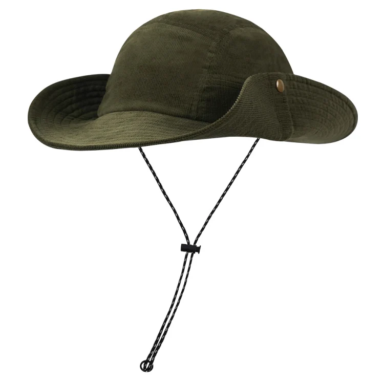 Autumn And Winter Sunscreen Fisherman Hat Camping Warming Large Eaves Corduroy Mountaineering Hood, Size: XL Above 60cm(Army Green)