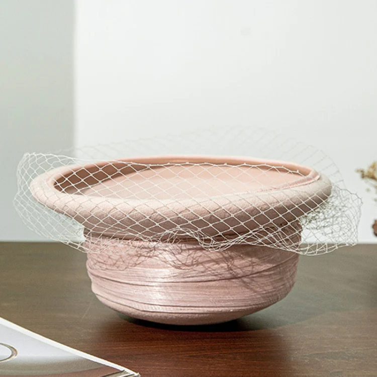 Autumn And Winter Wool Felt Beret Round Top Mesh Decorative Hat, Color: Black - Image 3