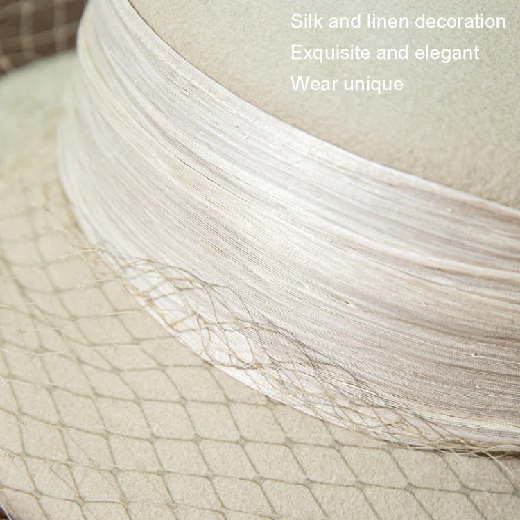 Autumn And Winter Wool Felt Beret Round Top Mesh Decorative Hat, Color: Black - Image 4