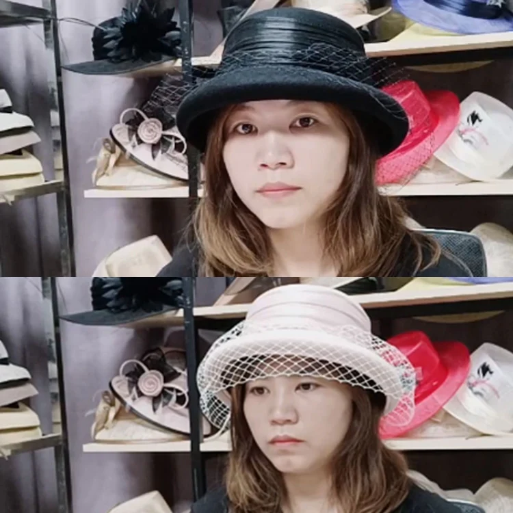 Autumn And Winter Wool Felt Beret Round Top Mesh Decorative Hat, Color: Black - Image 7