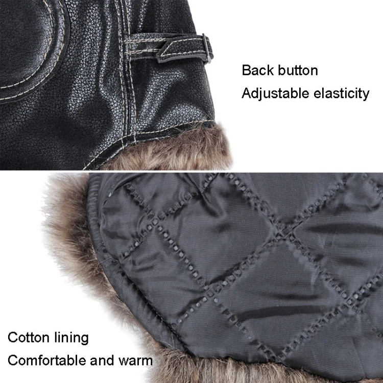 Autumn Winter Imitation Leather Outdoor Ride Hat Ear Protection Pilot Hat, Size: L About 54-58cm(Coffee) - Image 7