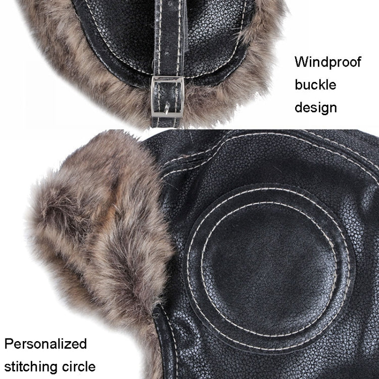 Autumn Winter Imitation Leather Outdoor Ride Hat Ear Protection Pilot Hat, Size: XL About 58-60cm(Black) - Image 8