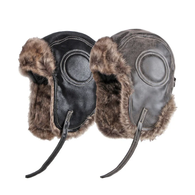 Autumn Winter Imitation Leather Outdoor Ride Hat Ear Protection Pilot Hat, Size: XL About 58-60cm(Coffee) - Image 2