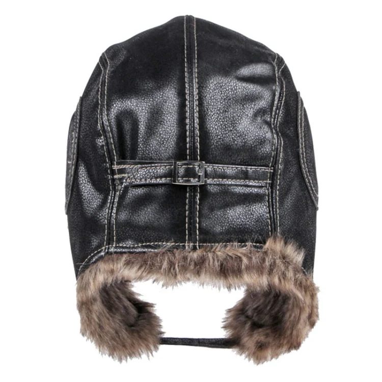 Autumn Winter Imitation Leather Outdoor Ride Hat Ear Protection Pilot Hat, Size: XL About 58-60cm(Coffee) - Image 3