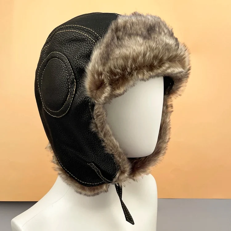 Autumn Winter Imitation Leather Outdoor Ride Hat Ear Protection Pilot Hat, Size: XL About 58-60cm(Coffee) - Image 9