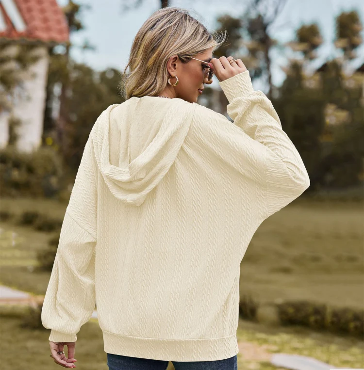 Autumn Winter Solid Color Long-Sleeved Loose Pocket Hooded Sweater Jacket, Size: L(Apricot) - Image 5