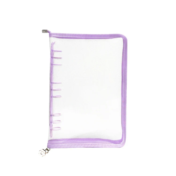 B5 9 Rings Loose-leaf Journal Clear PVC Cover Zipper Planner Notebook Without Inner Pages(Purple)