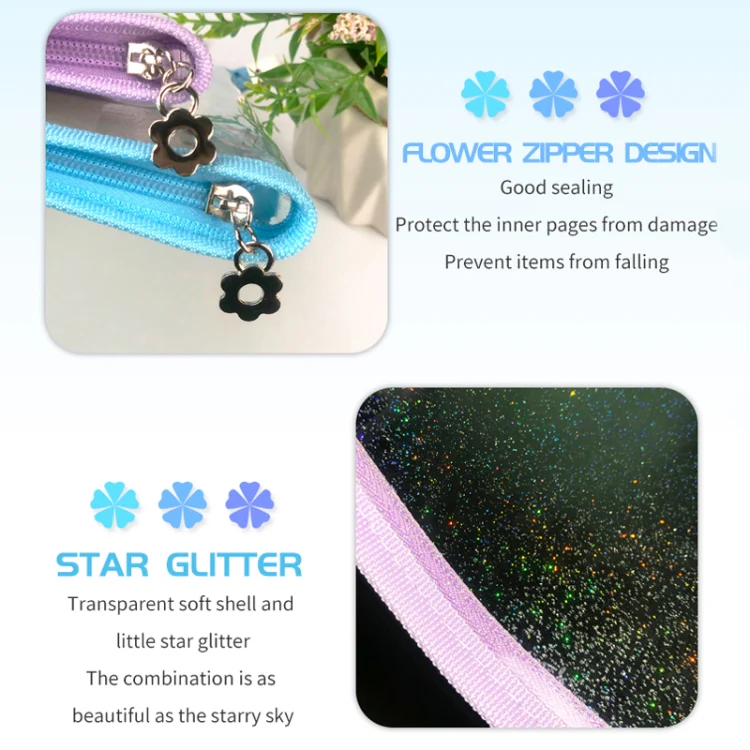 B5 9 Rings Loose-leaf Journal Clear PVC Cover Zipper Planner Notebook Without Inner Pages(Purple) - Image 6