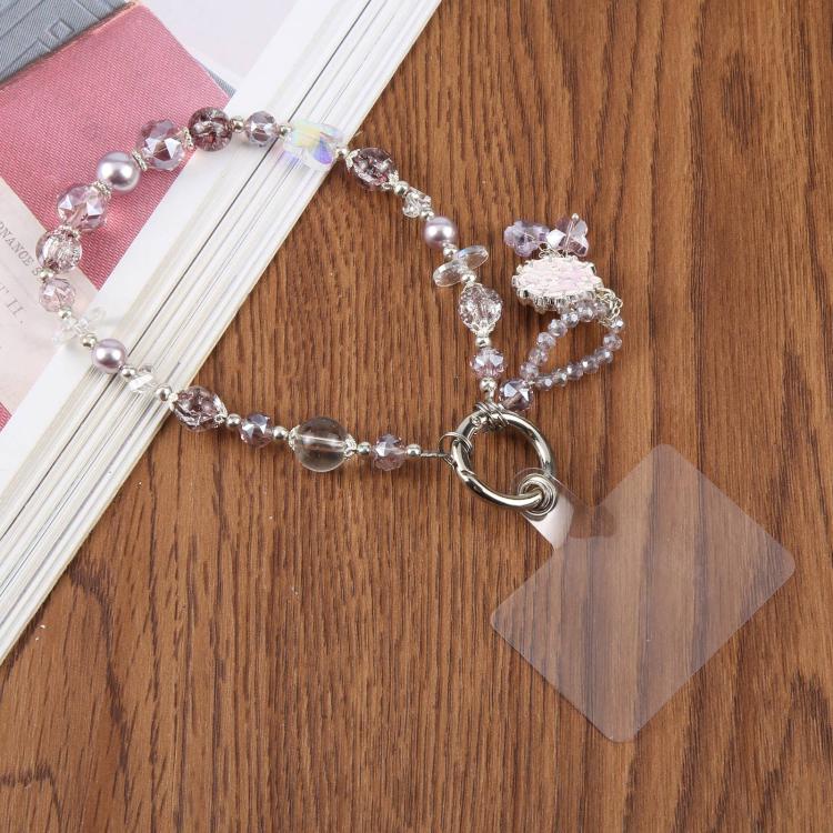 Ballet Dancer Pendant Beaded Phone Charm Wrist Strap with Tether Pad for Women Girls(Pink)
