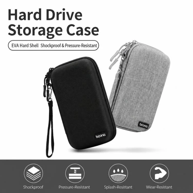 Baona BN-F007 Hard EVA External Hard Drive Case Shockproof Power Bank Organizer Electronic Travel Bag, Spec: Large Gray - Image 2