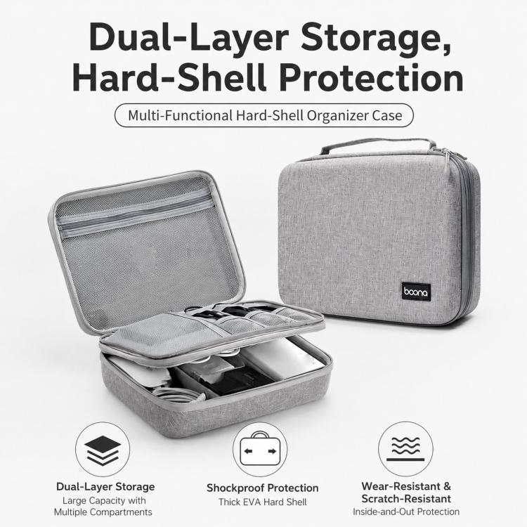 Baona BN-F029 Hard EVA Electronic Organizer Travel Case Double Layer Tech Bag(Black) - Image 2
