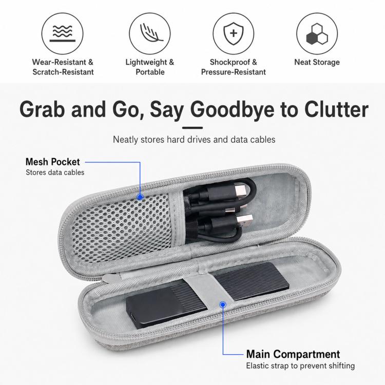 Baona BN-F033 Hard EVA Carrying Case M.2 NVMe SATA SSD Portable Travel Storage Protective Pouch Bag(Gray) - Image 4