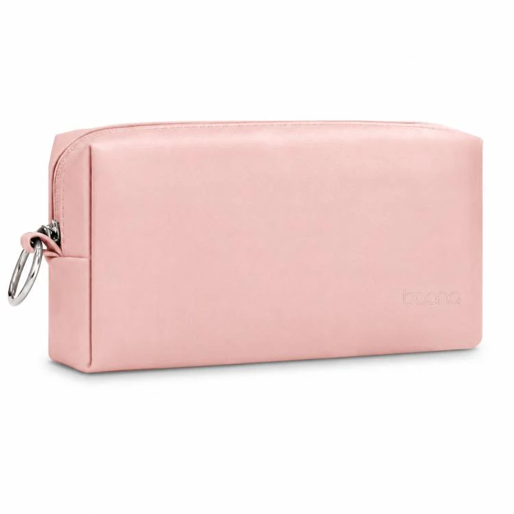 Baona BN-Q003 Large Laptop Power Adapter Charger Mouse Electronics Organizer Pouch PU Leather Travel Tech Case(Pink)