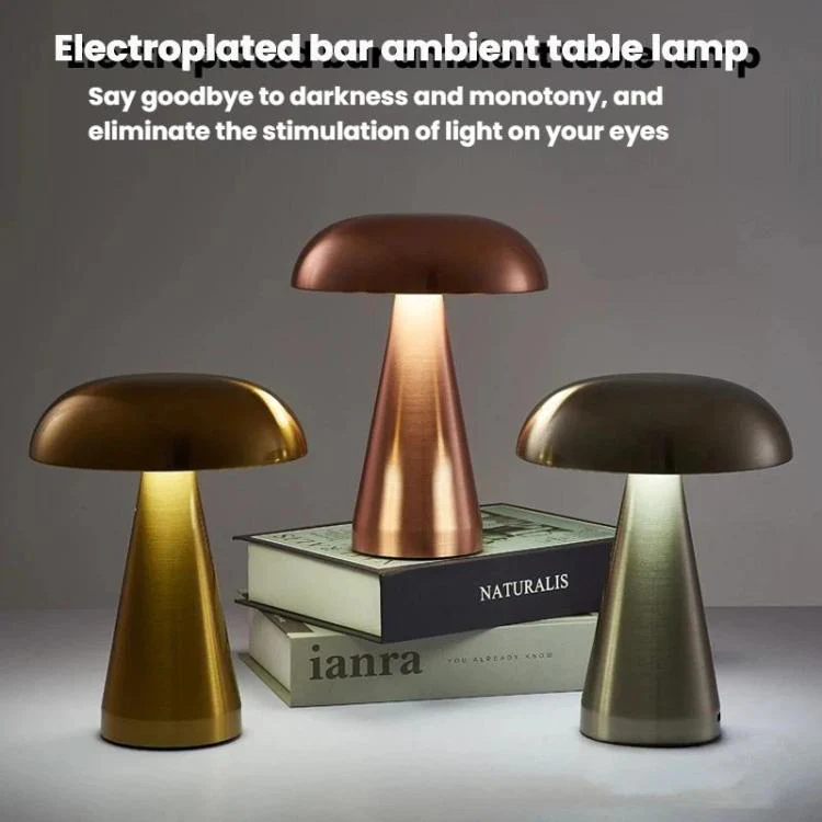Bar Restaurant Table Lamp Bedside Atmosphere Rechargeable Mushroom Lamp Dimmable Night Light(Gold) - Image 2