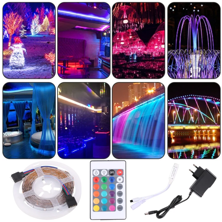 Bare Board 2835 SMD RGB LED Rope Light, 60 LED/m, Length: 5m, 12V 2A 100-240V, with 24-key Remote Control(US Plug) - Image 6
