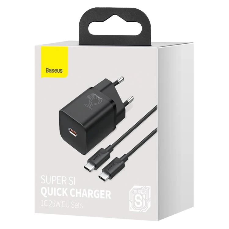 Baseus Super Si Type-C 25W Fast Charger with 1m Type-C to Type-C Cable, EU Plug(Black) - Image 8