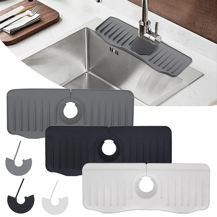 Bathroom Kitchen Silicone Faucet Anti-Splash Drain Mat, Color: Black(37x14.7x2cm) - Image 2