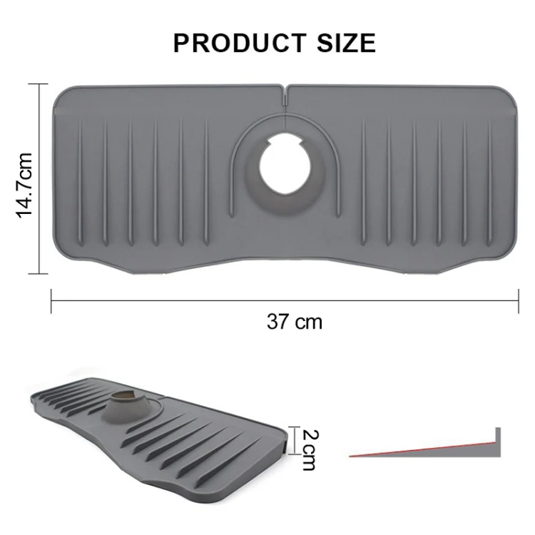 Bathroom Kitchen Silicone Faucet Anti-Splash Drain Mat, Color: White+Waterproof Edge(37x14.7x2cm) - Image 3