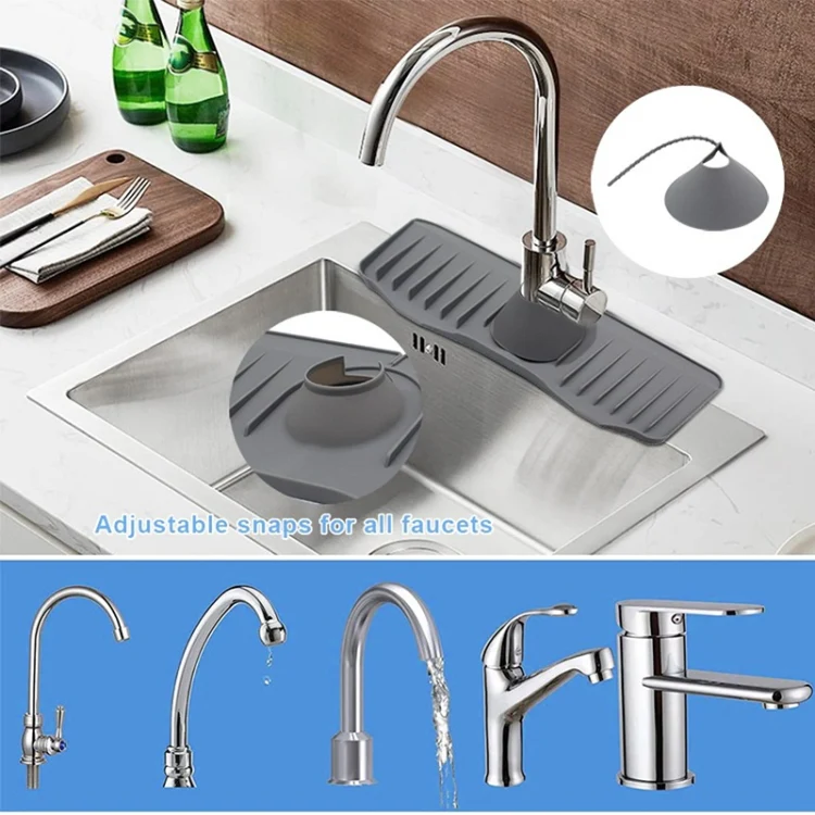 Bathroom Kitchen Silicone Faucet Anti-Splash Drain Mat, Color: White+Waterproof Edge(37x14.7x2cm) - Image 6