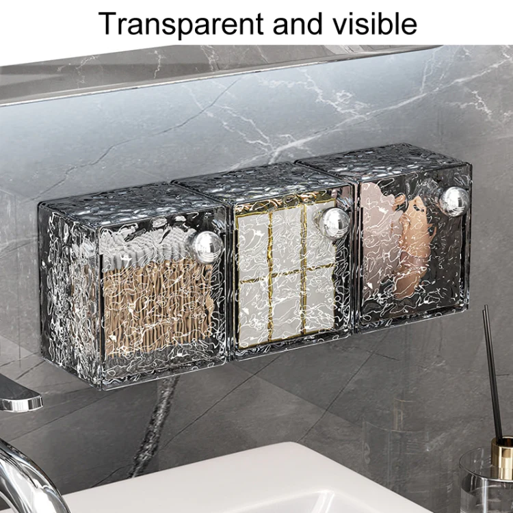 Bathroom No Punch Storage Box Restroom Wall Mounted Cotton Swab Organizer(Transparent Silver) - Image 5