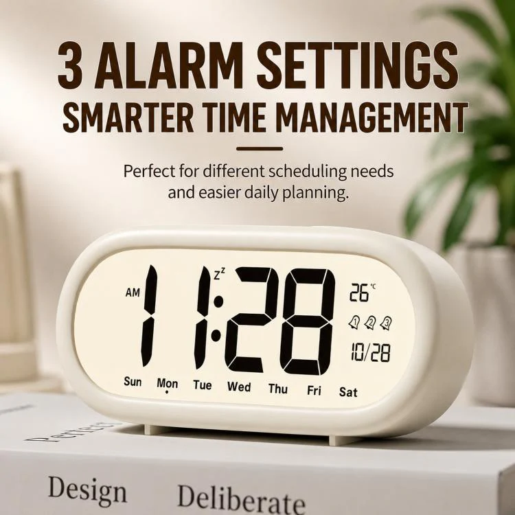 Battery Operated Digital Alarm Clock Loud Bedside Clock with 3 Alarm Settings, Temperature Date and Backlight Snooze(Black) - Image 3