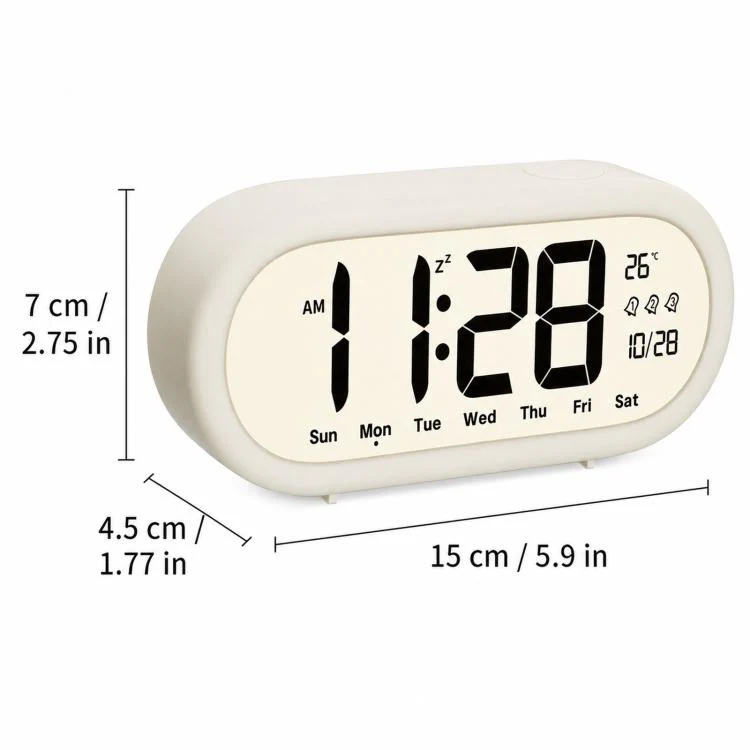 Battery Operated Digital Alarm Clock Loud Bedside Clock with 3 Alarm Settings, Temperature Date and Backlight Snooze(Black) - Image 7