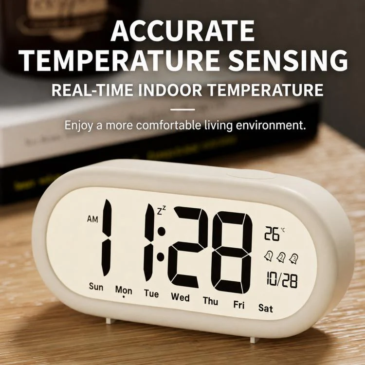 Battery Operated Digital Alarm Clock Loud Bedside Clock with 3 Alarm Settings, Temperature Date and Backlight Snooze(Pink) - Image 6